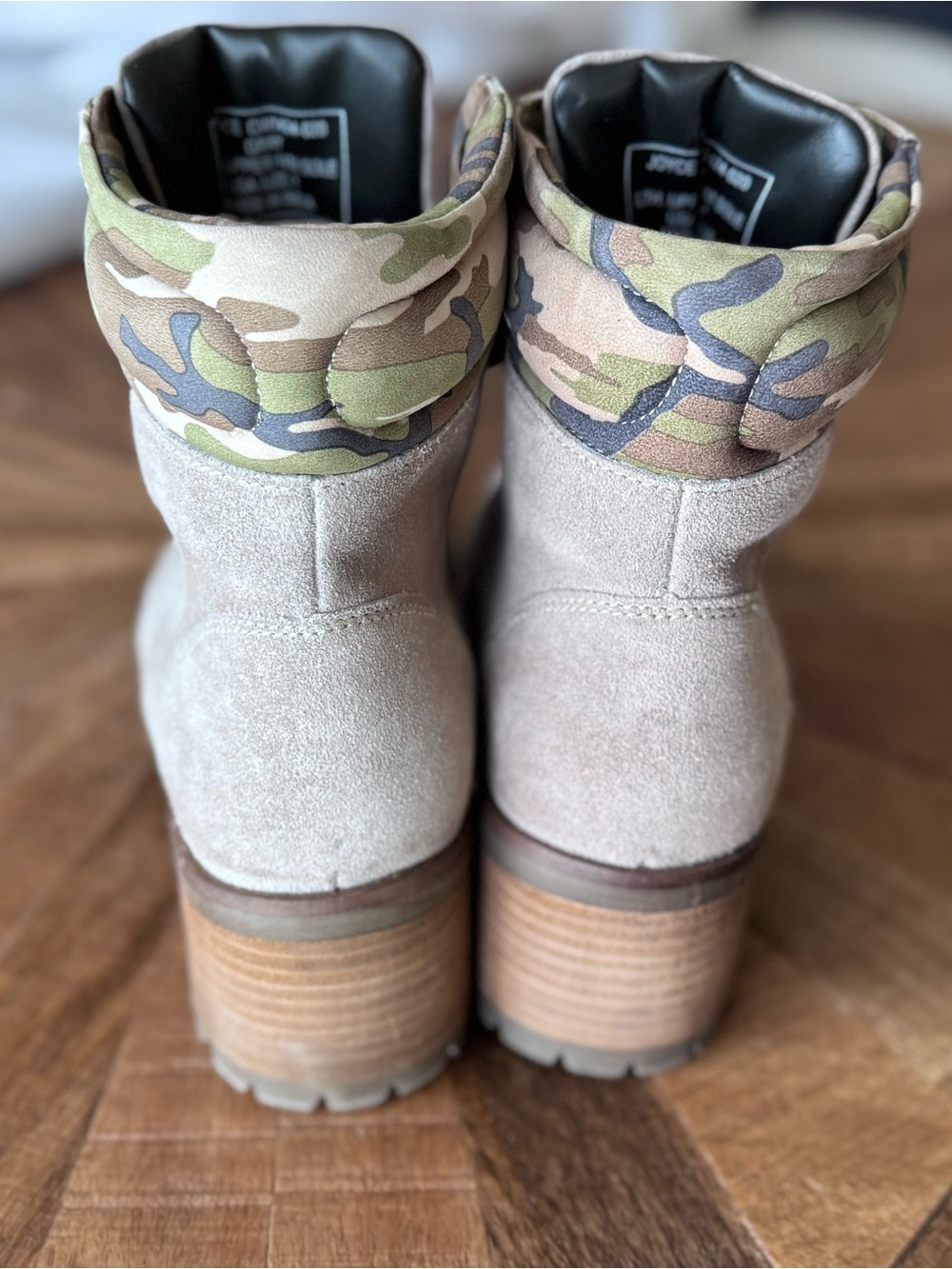 Crevo Joyce Light Gray Suede Combat Boots with Camo Collar